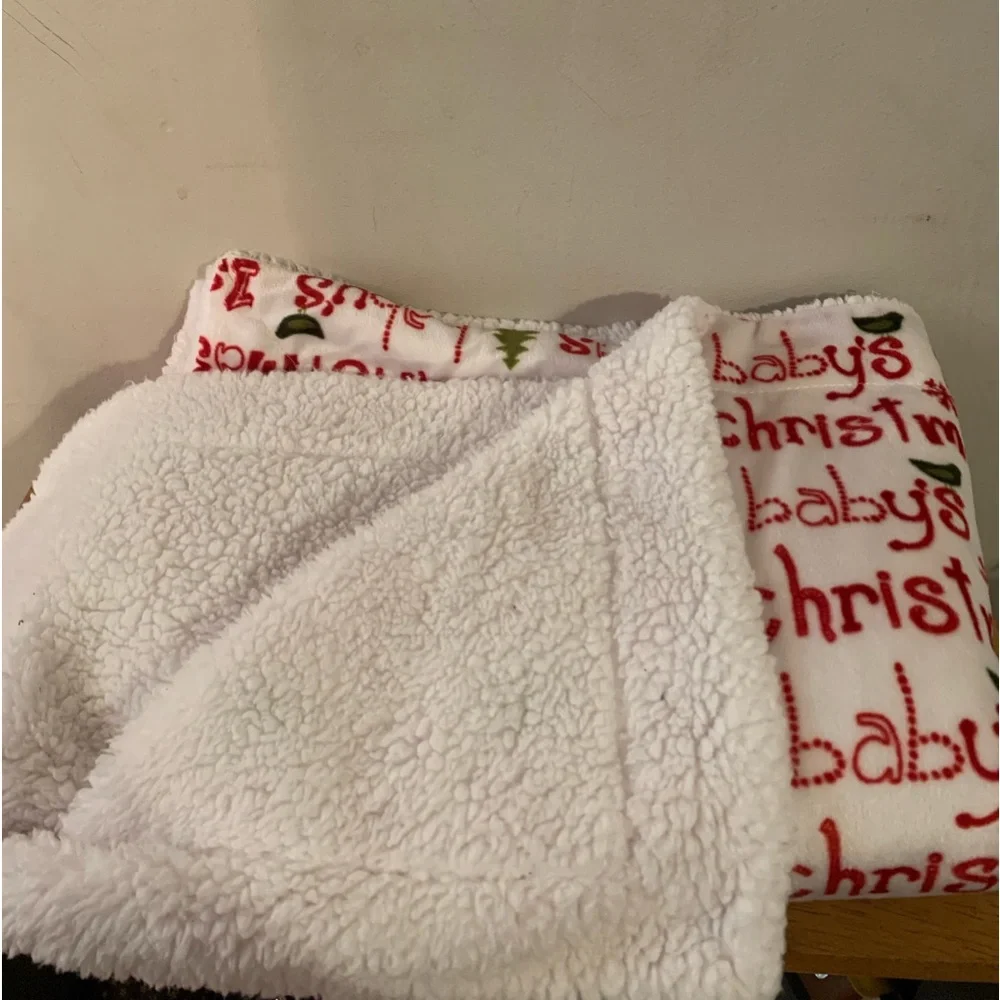 Baby 1st Christmas Thro Blanket Micromink Sherpa Back 30x40 Super Soft